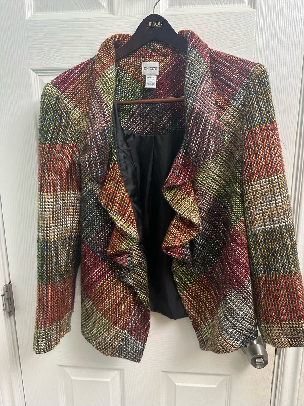 Chico's Multicolor Tweed Ruffle-Front Blazer-Sz XL